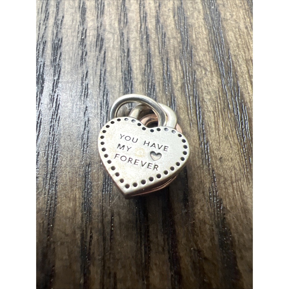 Authentic Pandora , Two-tone Rose Twistable Heart Padlock Dangle Charm 783079C01 - Picture 8 of 8